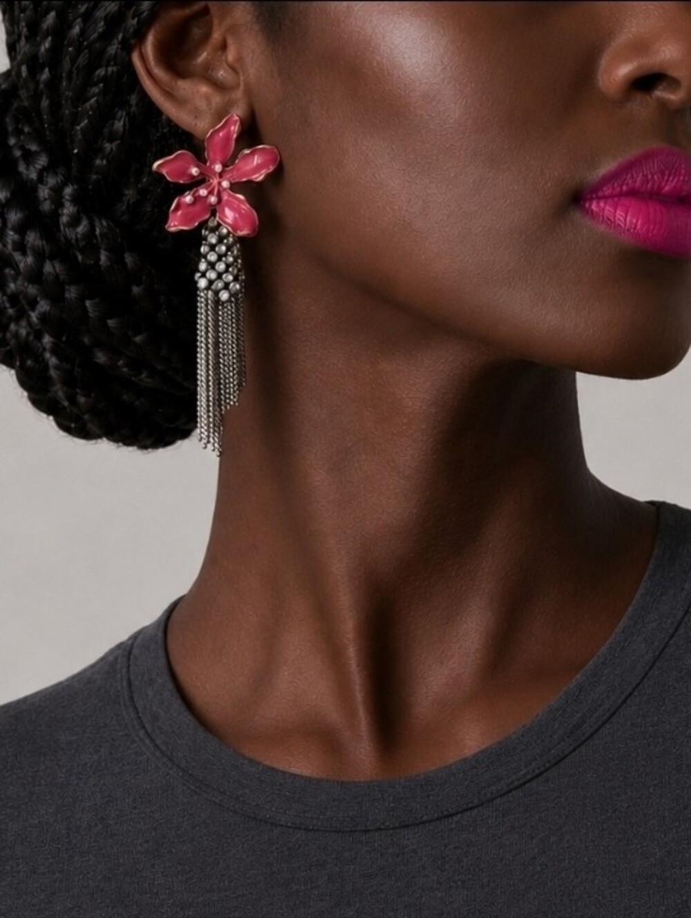 ZARA Enamel faux Pink Ceramic crystal flower chandelier earrings NEW